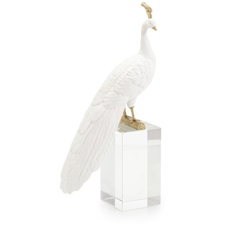 White Peacock Sculpture on Crystal Base II