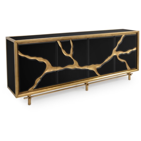 Modern Black & Gold Four-Door Credenza