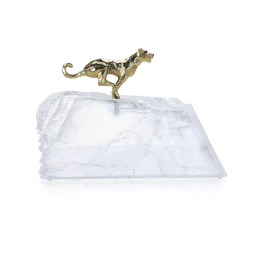 Sprinting Brass Panther Sculpture on Selenite