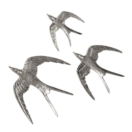 Set of Three Nickel Birds in Flight