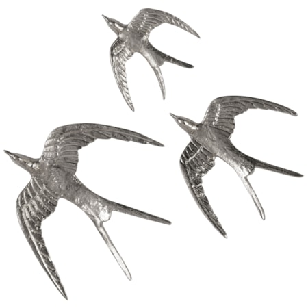 Set of Three Nickel Birds in Flight