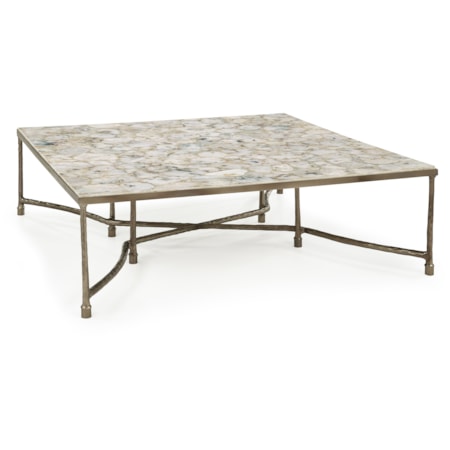 Brass X-Trestle Cocktail Table w/Agate Top