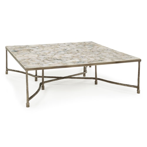 Artigas Transitional Brass X-Trestle Cocktail Table with Agate Stone Top
