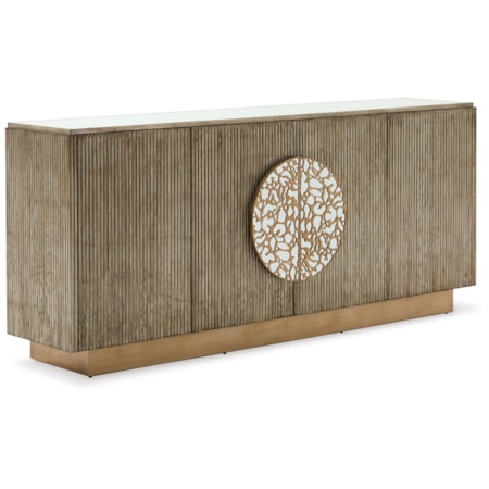Modern Mirrored-Top 4-Door Fluted Credenza