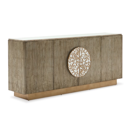 Moon Shadow Modern Mirrored-Top 4-Door Fluted Credenza