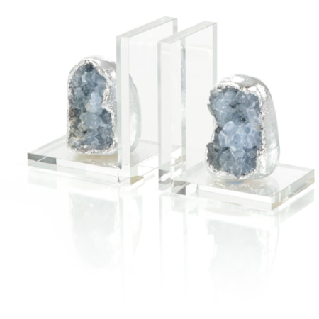Set of Two Silver Geode Bookends