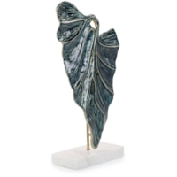 Standing Leaf Sculpture on Marble Base, Large Blue