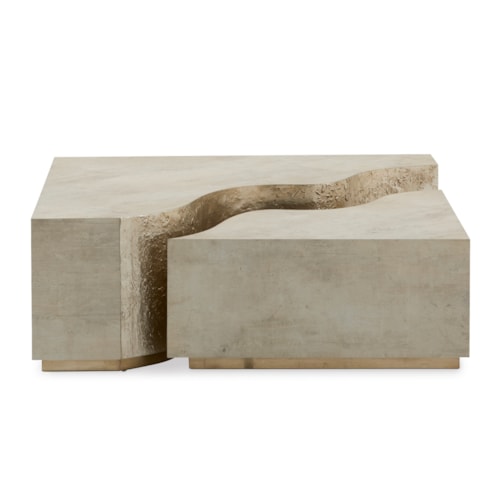 Denail 50" Square Faux-Stone Split Cocktail Table with Plinth Base
