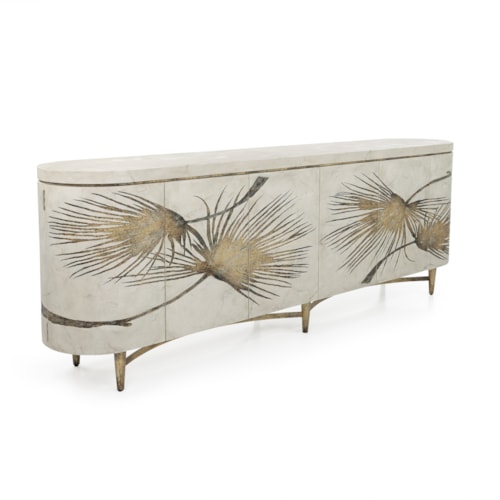 Chardon Modern Palm Frond 6-Door Credenza with Push-to-Open Doors