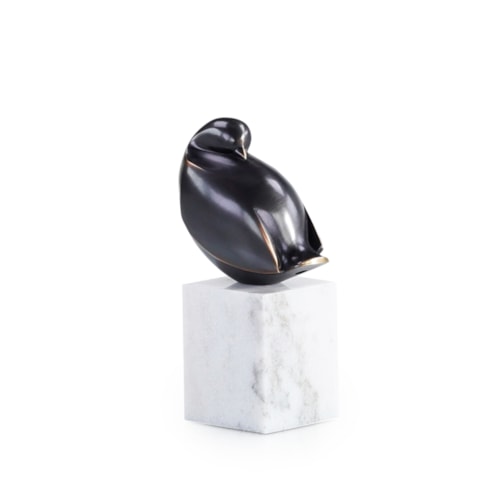 Bronzed Bird Sculpture on Marble Base, Small