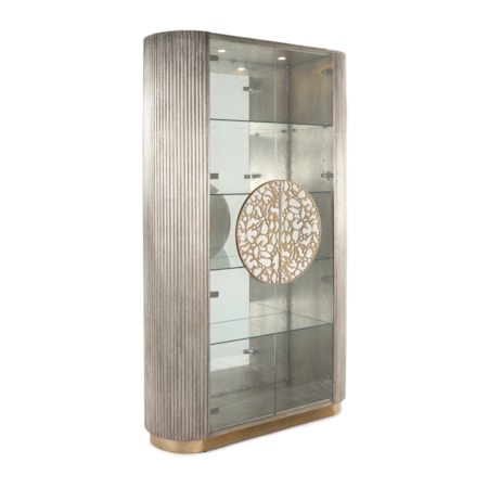 Fluted Wood Display Cabinet w/LED Lighting