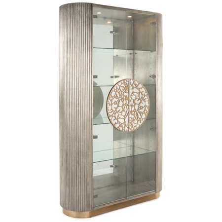 Fluted Wood Display Cabinet w/LED Lighting
