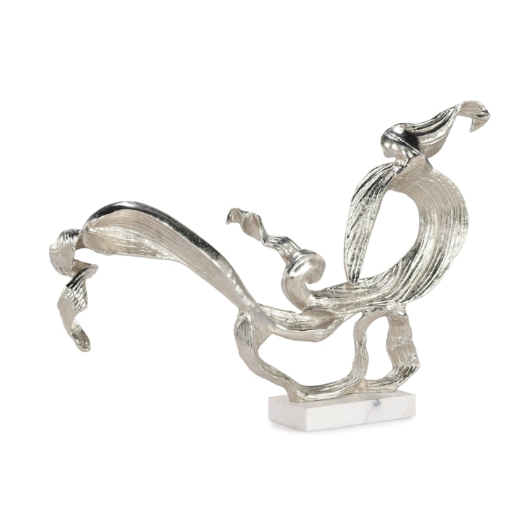 John-Richard Accessories & Botanicals Flourished Leaf Sculpture on Marble, Nickel