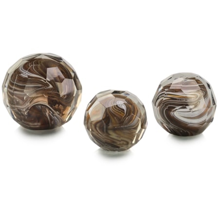 Amber Cut Glass Orbs, Set of 3