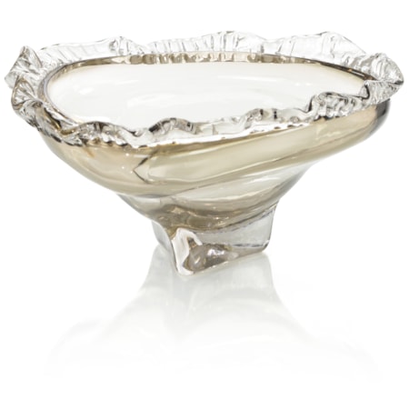 Brown and Clear Ruffled Handblown Glass Bowl