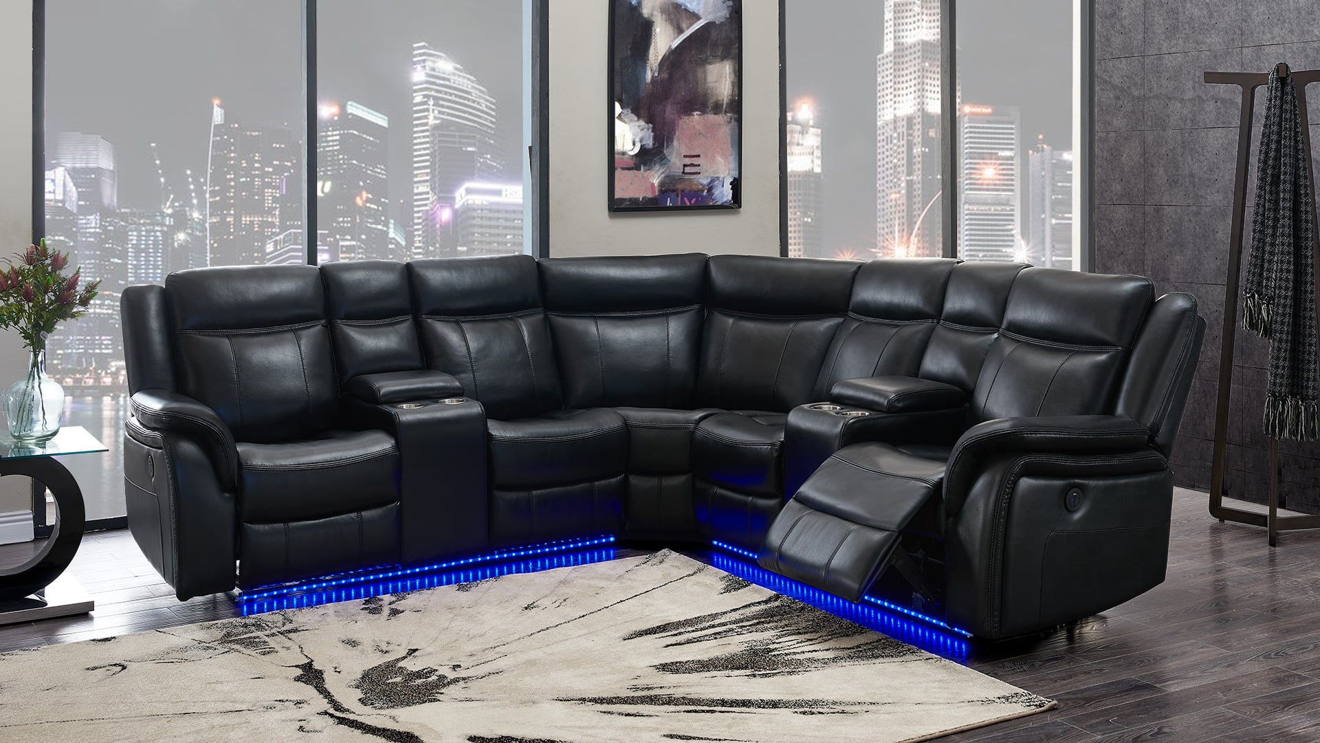 Black power reclining discount sectional