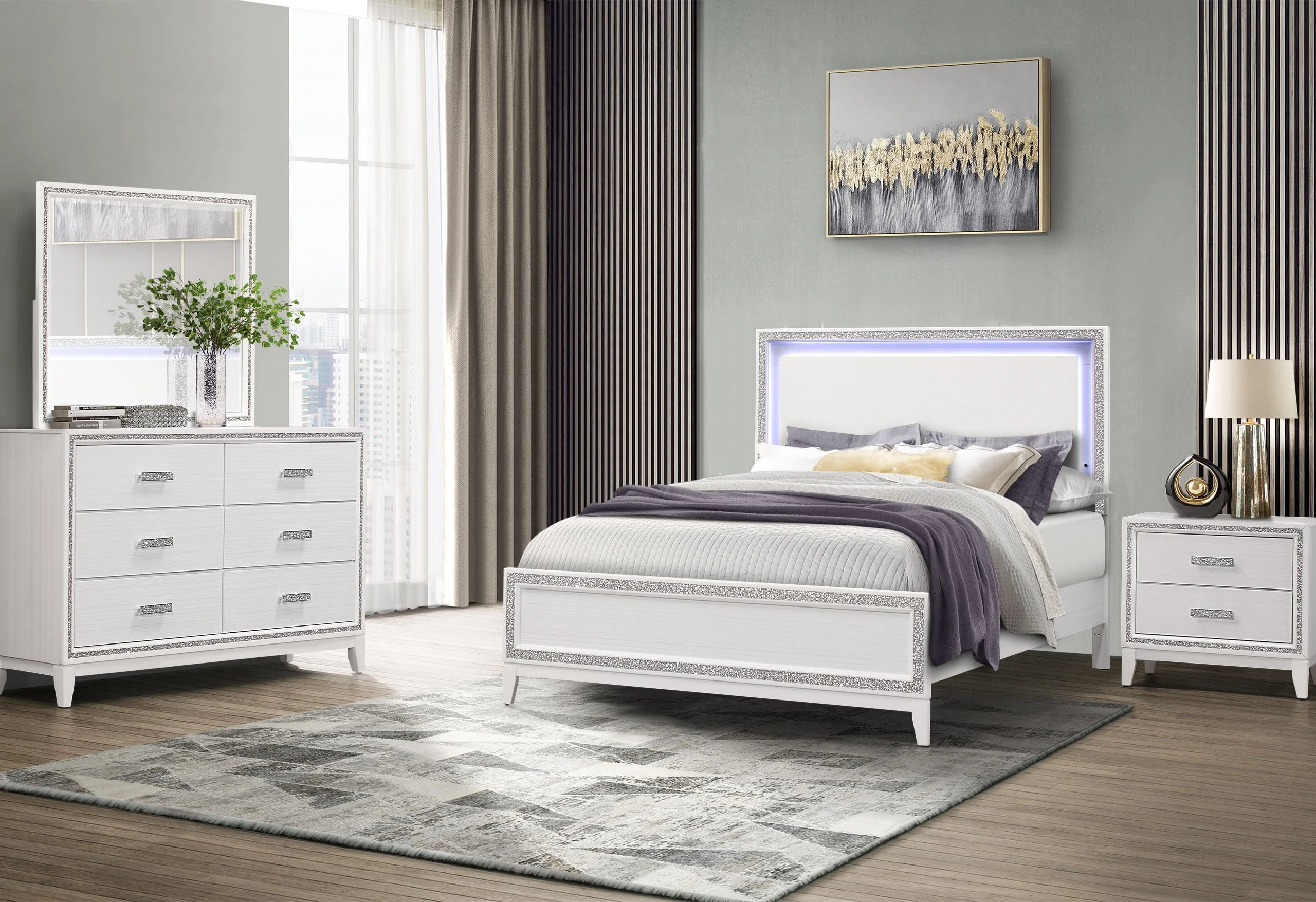 Global Furniture Lily LILYWHITEKBG Glam King Bedroom Set Value City