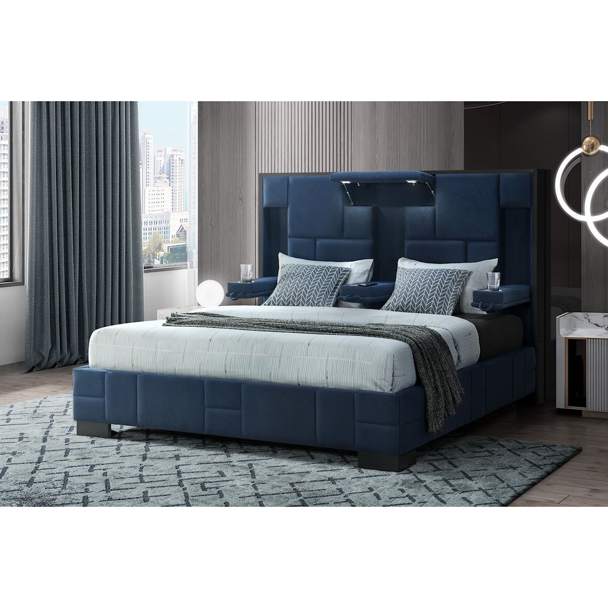 Global Furniture Oscar Navy Blue King Bed