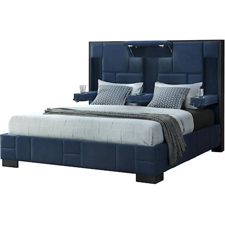 Contemporary King Bed with Fold -Down Armrests