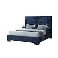 Contemporary King Bed with Fold -Down Armrests