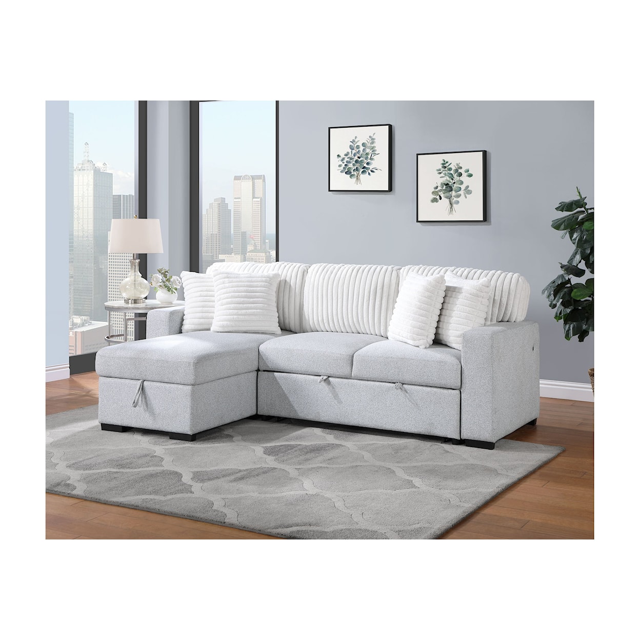 Global Furniture U0204 Light Grey/White Reversible Chaise with Storage