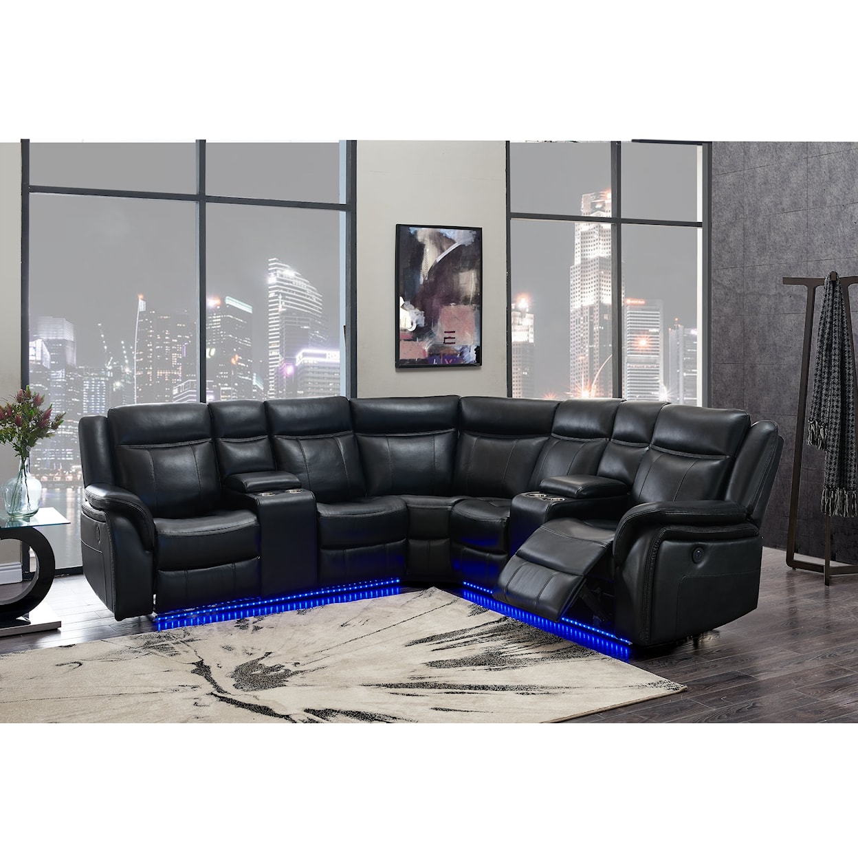 Global Furniture UM02 Black Sectional Sofa