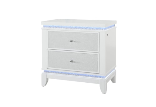 Glam 2-Drawer Nightstand with USB and LED Lighting