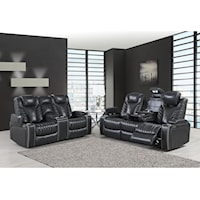 Transitional Reclining Sofa and Loveseat with Console