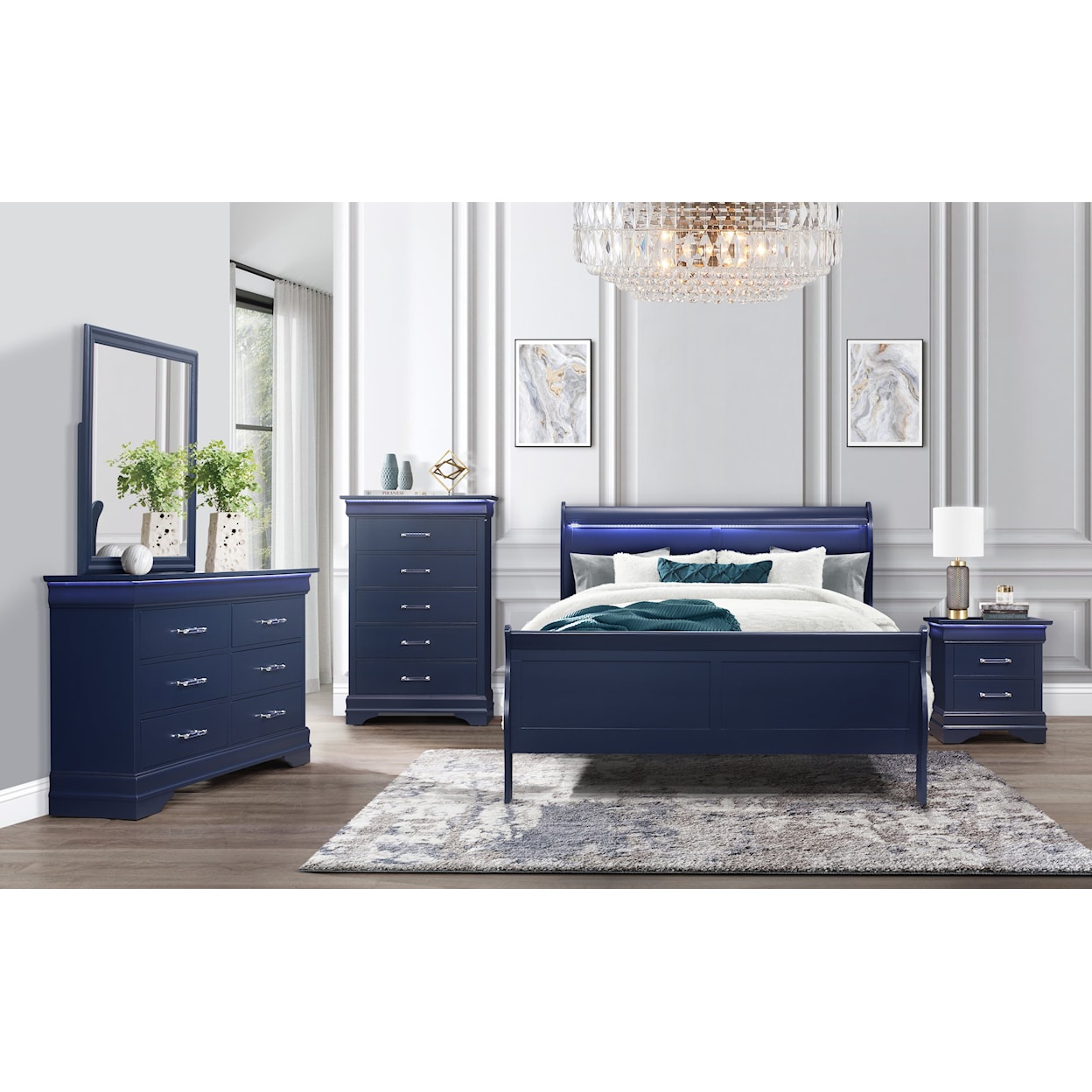 Global Furniture Charlie Blue King Bed