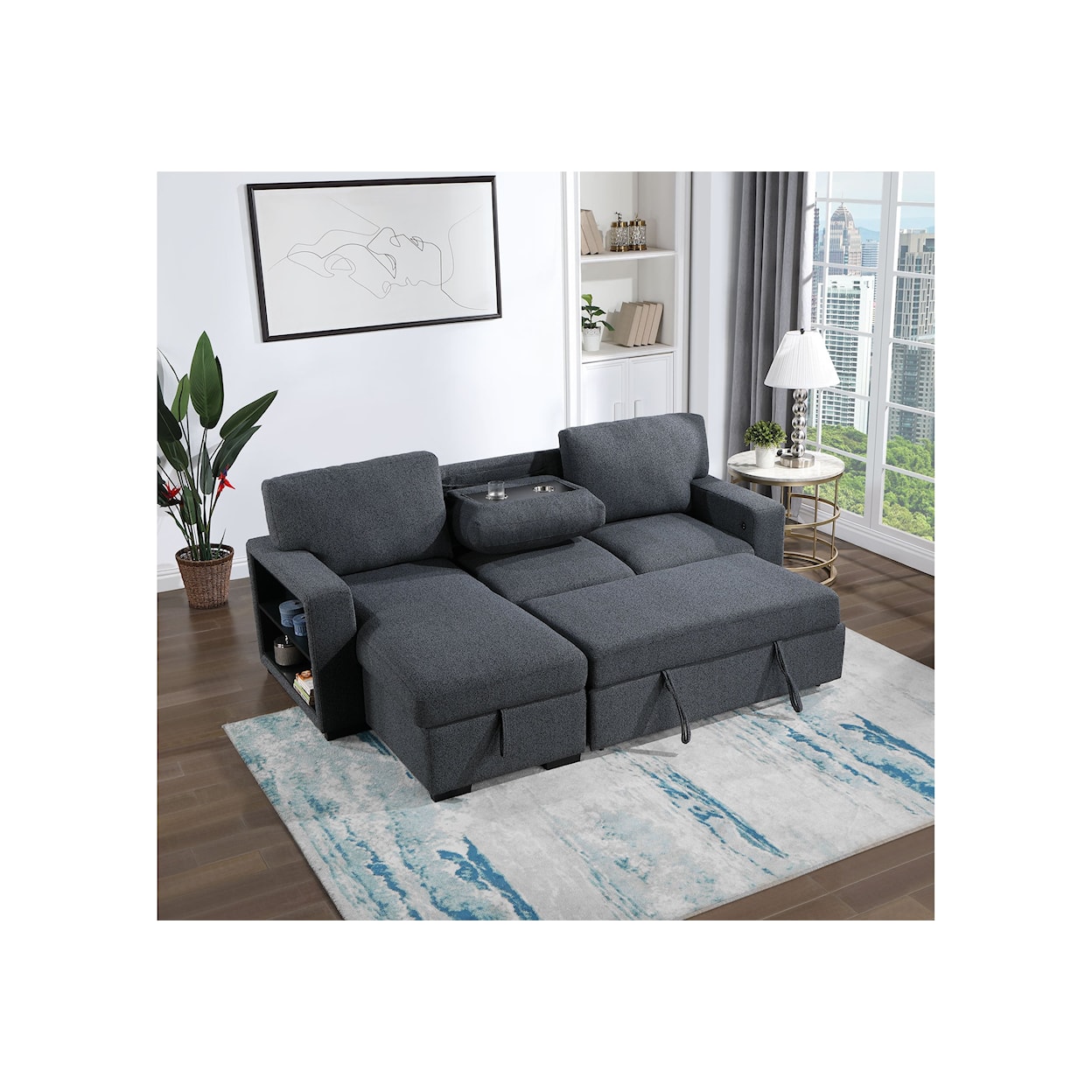 Global Furniture U0202 Dark Grey Reversible Sofa Bed with USB Port