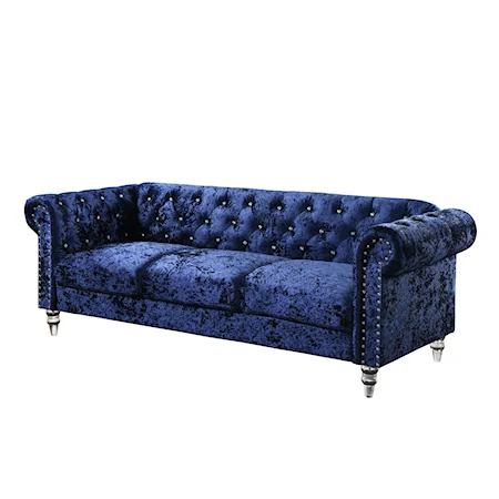 Dark Blue Velvet Tufted KD Sofa