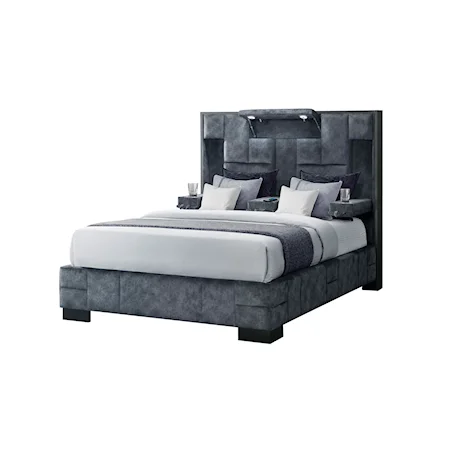 Contemporary Queen Bed with Fold-Down Armrests