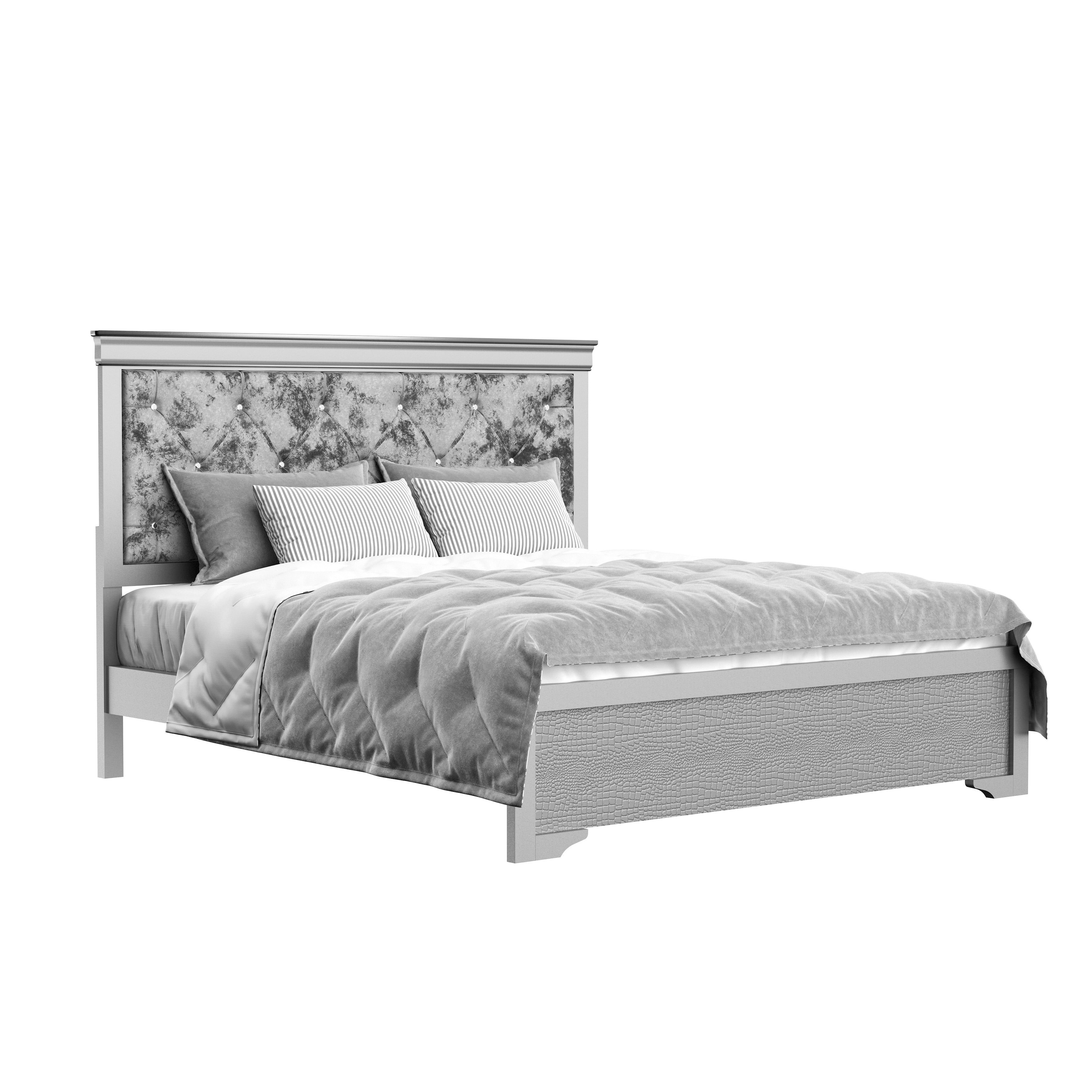 Global Furniture Verona VERONASILVERQB Glam Queen Bed Corner
