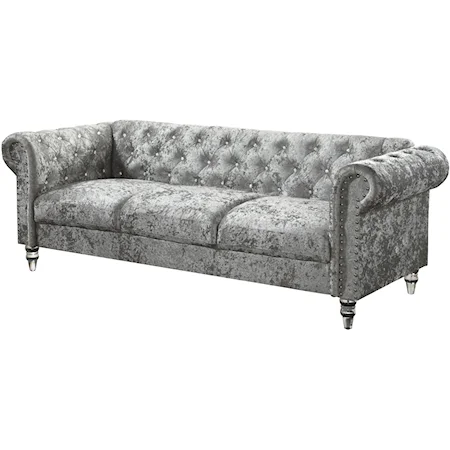 Grey Velvet Tufted KD Sofa