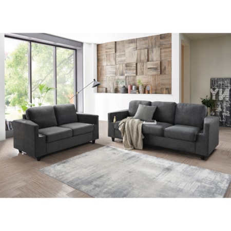 Bear Gunmetal Sofa W/Cupholders