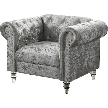 Grey Velvet Tufted KD Chair