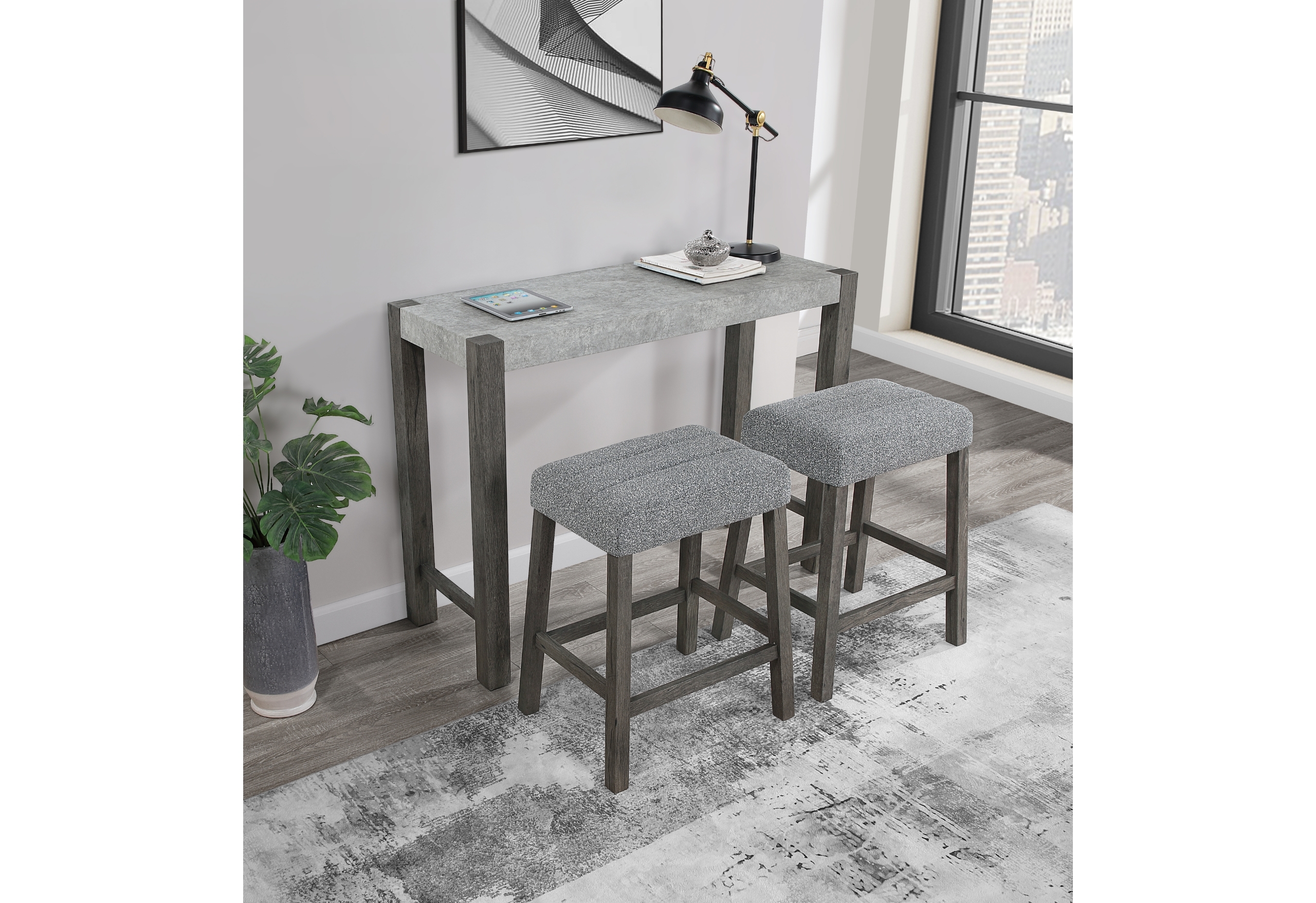 CONSOLE SOFA TABLE+2 STOOLS