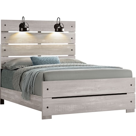 Transitional Full Bed with Headboard Lamps