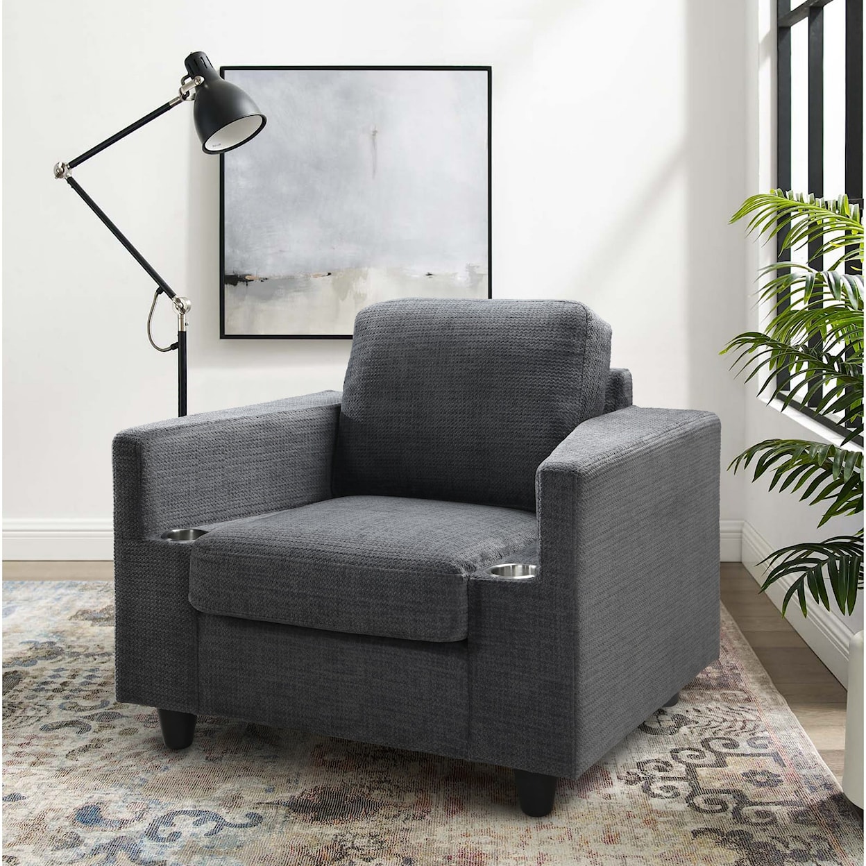 Global Furniture U9055 Bear Gunmetal Chair W Cupholders