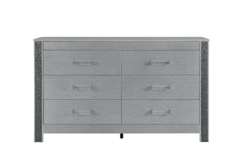 Contemporary 6-Drawer Dresser with Crystal Accents