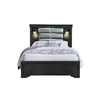 Transitional Queen Bed with Headboard Lamps