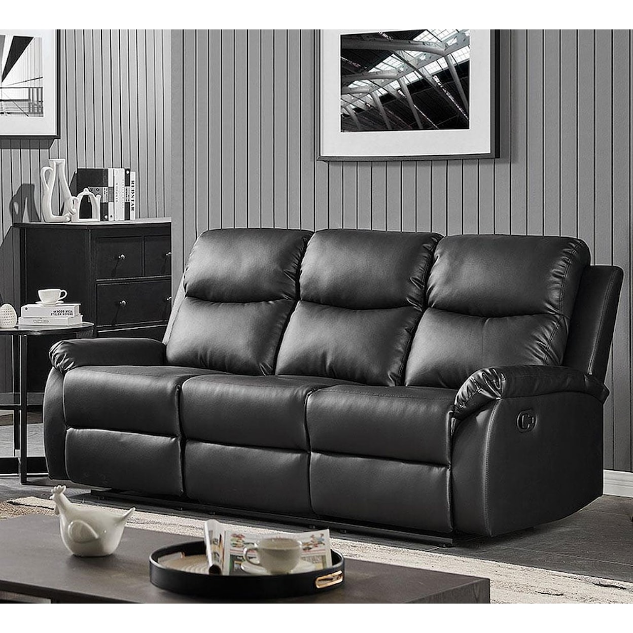 Global Furniture U9042 Reclining Black Sofa