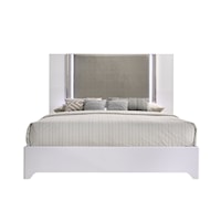 Contemporary Upholstered King Panel Bed with LED Lights