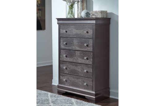 5-Drawer Bedroom Chest with Crocodile Embossing