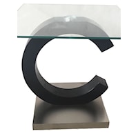 Contemporary End Table with Matte Black and Stainless Steel Base