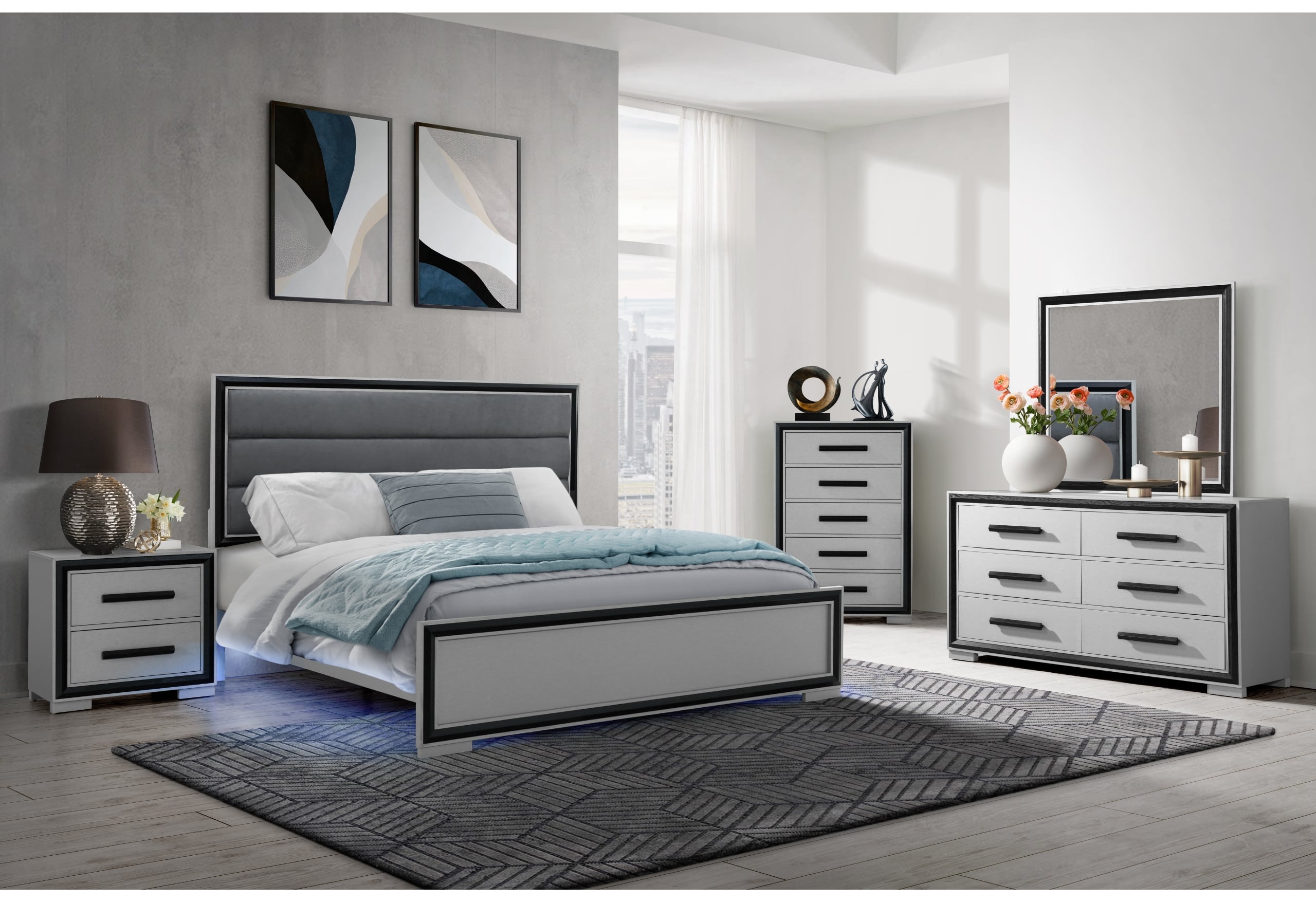 Global Furniture Amelia Grey/Black 5-Drawer Bedroom Chest