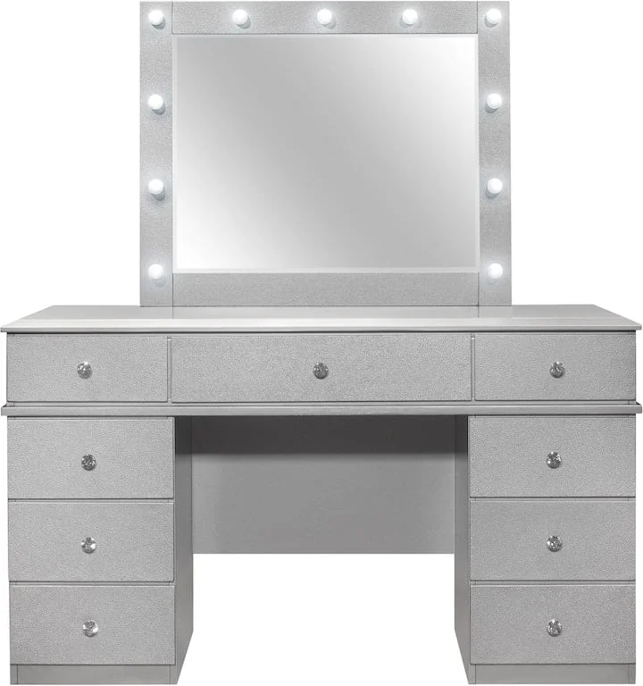 Global Furniture Amina AMINASILVERVANITY SET Silver Vanity Set with