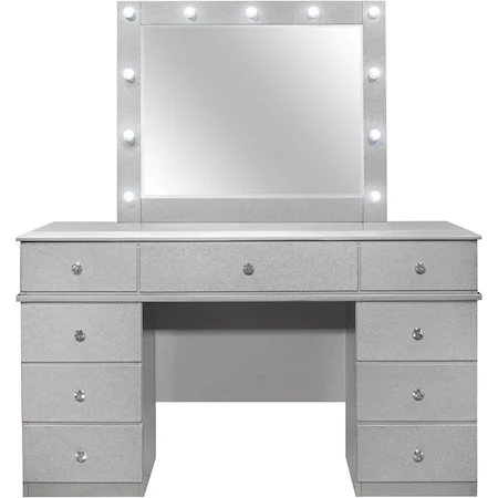 Silver Vanity Set with Stool and Mirror