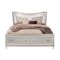 Glam Upholstered King Panel Bed with Footboard Storage and LED Lights
