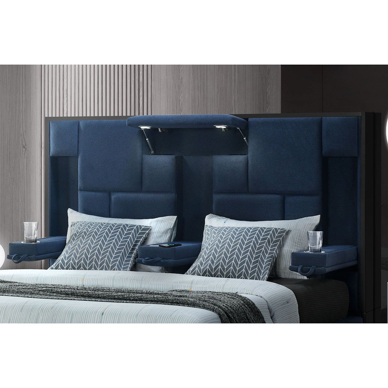 Global Furniture Oscar Navy Blue King Bed